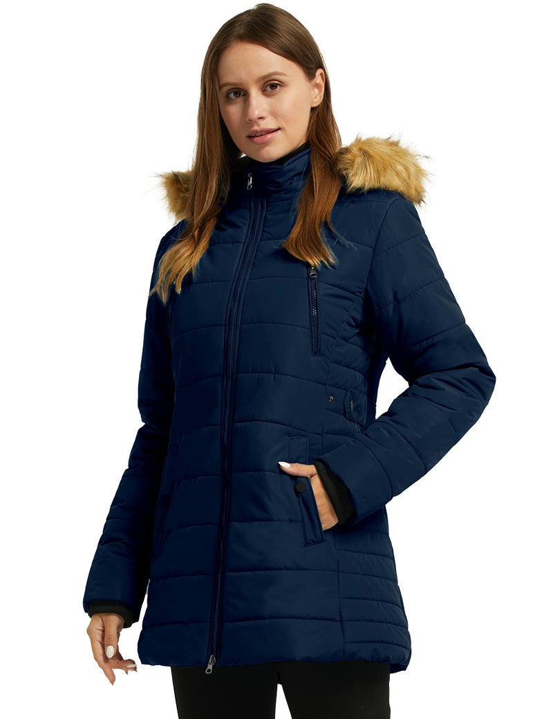wantdo Women's Warm Parka Winter Coats Padded Outerwear Puffer Coats Dark Blue L - Image 3